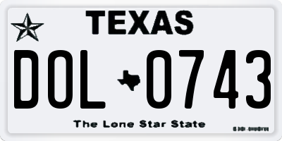 TX license plate DOL0743