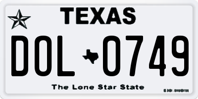 TX license plate DOL0749