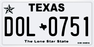 TX license plate DOL0751