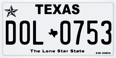 TX license plate DOL0753
