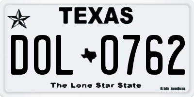 TX license plate DOL0762