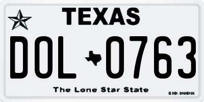 TX license plate DOL0763