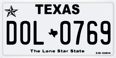 TX license plate DOL0769