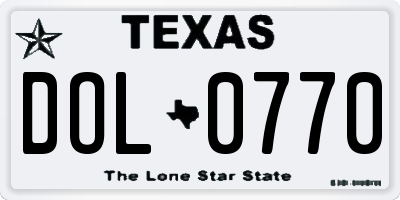 TX license plate DOL0770