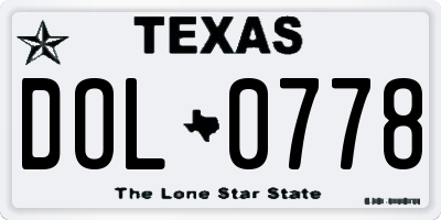 TX license plate DOL0778