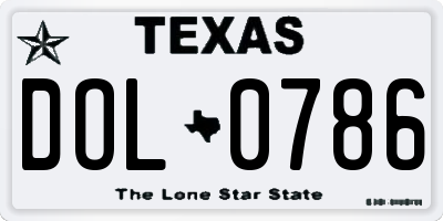 TX license plate DOL0786