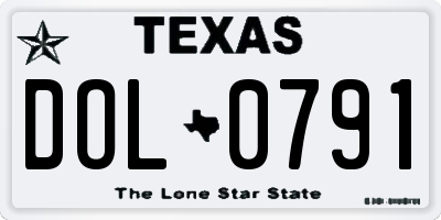 TX license plate DOL0791