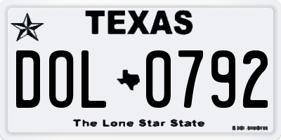 TX license plate DOL0792