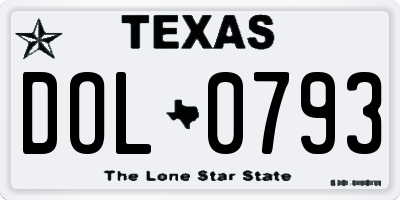 TX license plate DOL0793