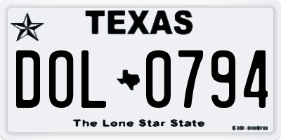 TX license plate DOL0794