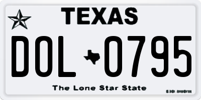 TX license plate DOL0795