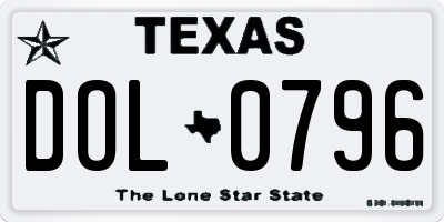 TX license plate DOL0796