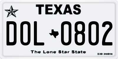 TX license plate DOL0802