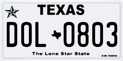 TX license plate DOL0803