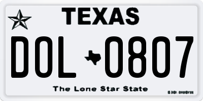 TX license plate DOL0807