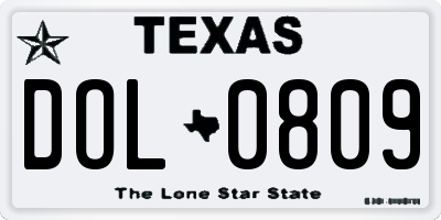 TX license plate DOL0809