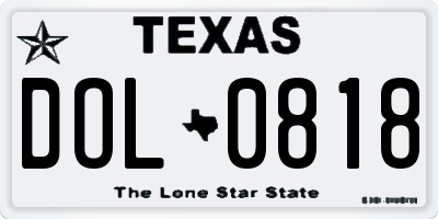 TX license plate DOL0818