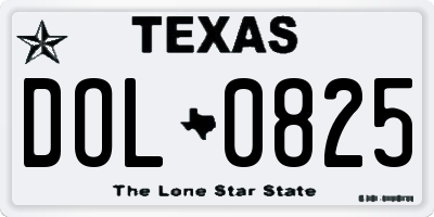 TX license plate DOL0825