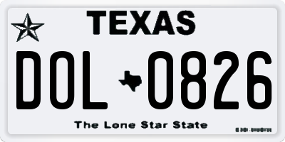 TX license plate DOL0826
