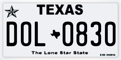 TX license plate DOL0830