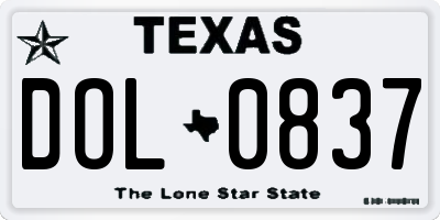 TX license plate DOL0837