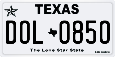 TX license plate DOL0850