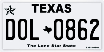 TX license plate DOL0862