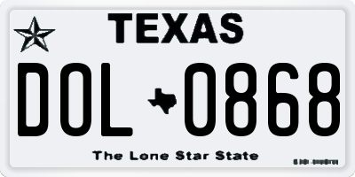 TX license plate DOL0868