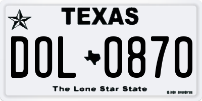 TX license plate DOL0870