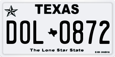 TX license plate DOL0872