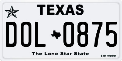 TX license plate DOL0875