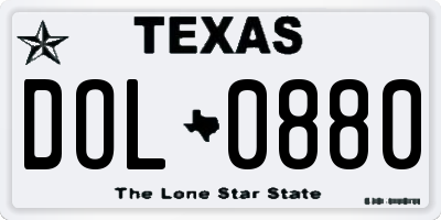 TX license plate DOL0880