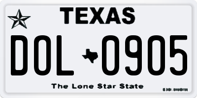 TX license plate DOL0905