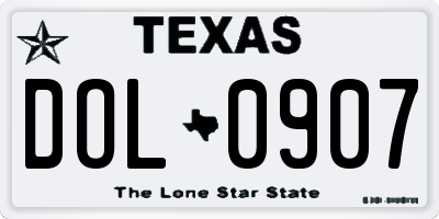 TX license plate DOL0907
