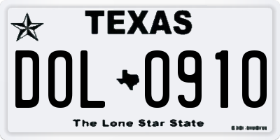 TX license plate DOL0910