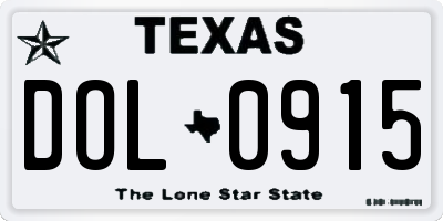 TX license plate DOL0915