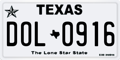TX license plate DOL0916