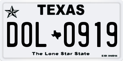 TX license plate DOL0919