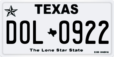 TX license plate DOL0922