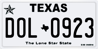 TX license plate DOL0923