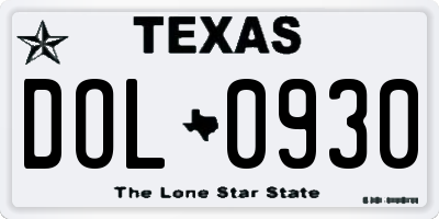 TX license plate DOL0930