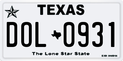 TX license plate DOL0931
