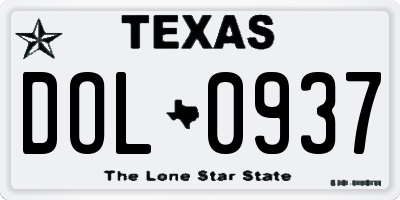 TX license plate DOL0937