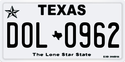 TX license plate DOL0962
