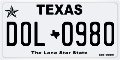 TX license plate DOL0980