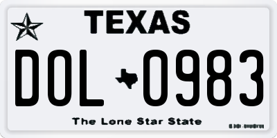 TX license plate DOL0983