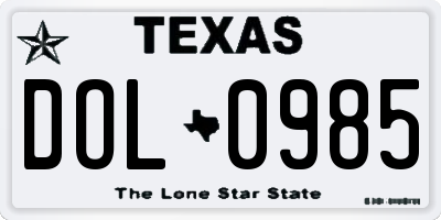 TX license plate DOL0985