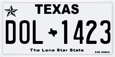 TX license plate DOL1423