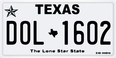 TX license plate DOL1602