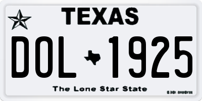 TX license plate DOL1925